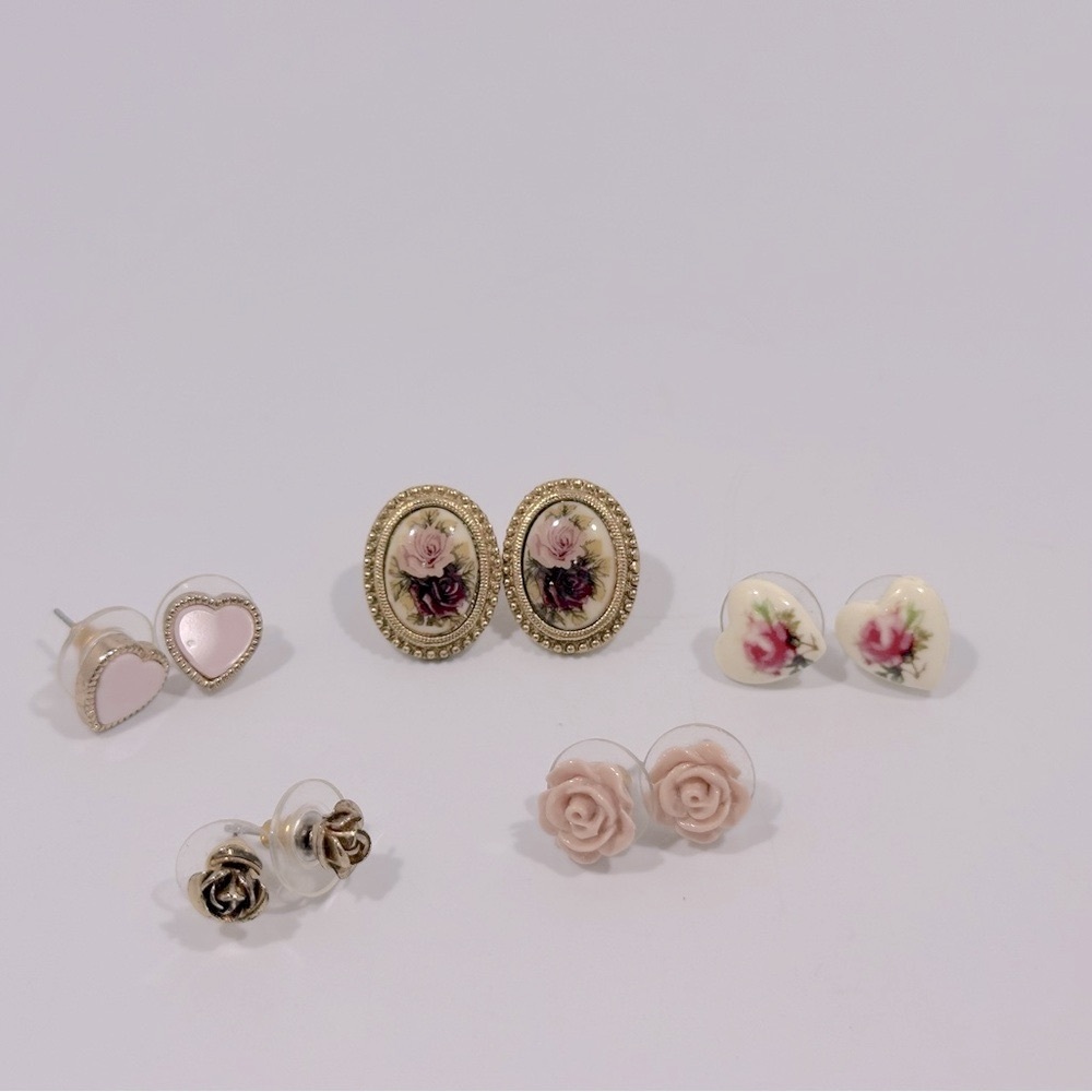 Vintage Victorian Style Floral Heart Earrings Bundle Lot Romantic Feminine